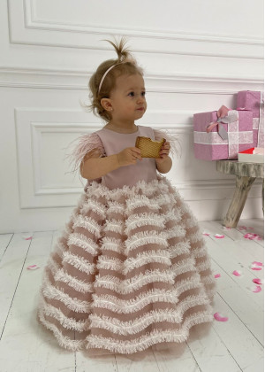 Blush Satin Tulle V Back Cupcake Flower Girl Dress